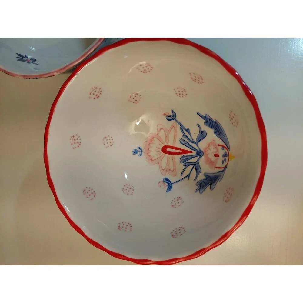 Anthropologie Set of 4 Hand Painted Footed Ceramic Bowls-Retired Mix & Match